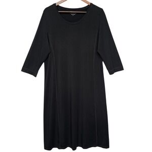 L.L.Bean Women's Black Knit Tencel Blend 3/4 Sleeve Casual Midi Dress Size L